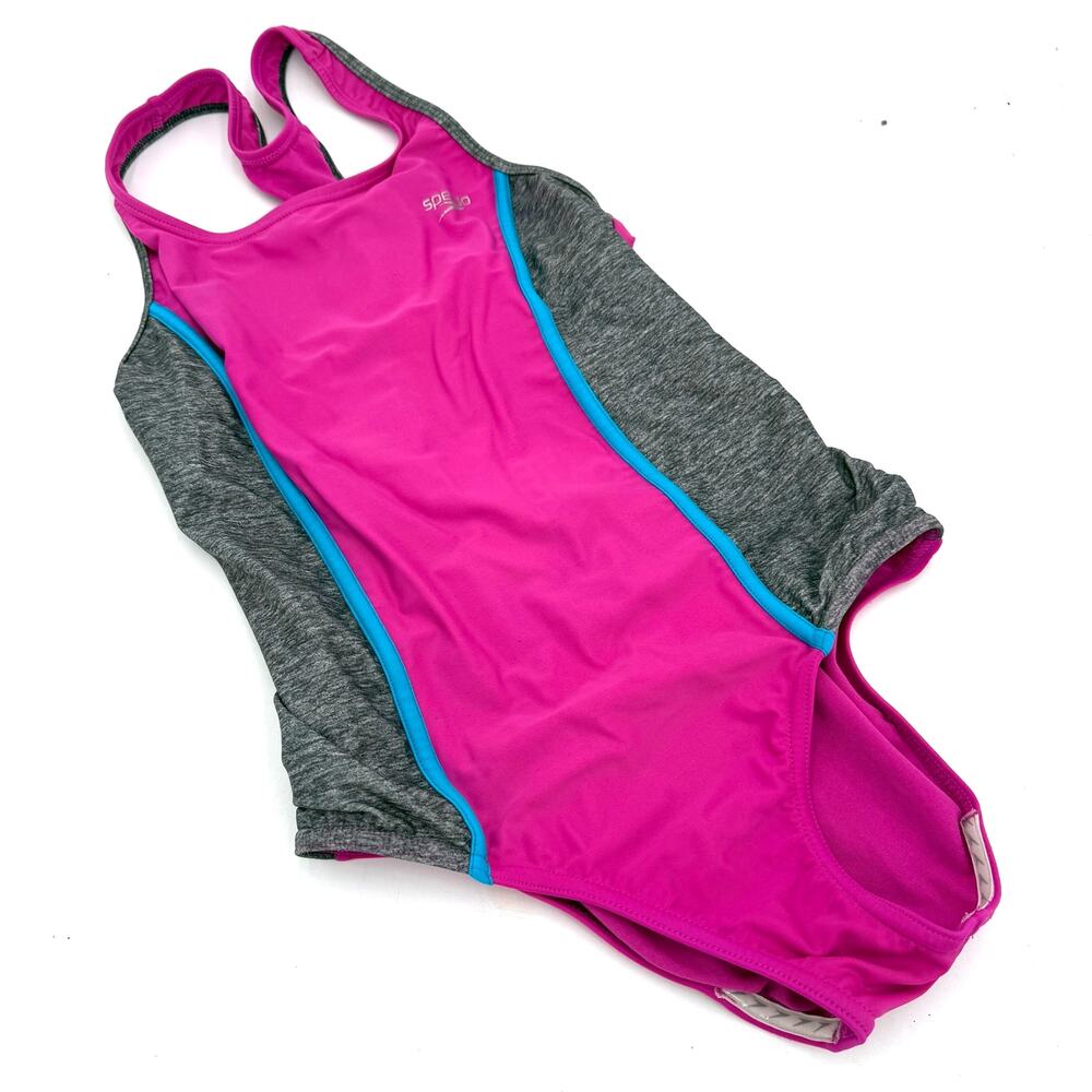 Speedo Girls Pink & Grey Halter One Piece Swimsuit Size 14